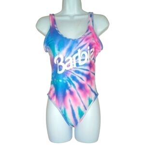 Barbie pastel pink blue white tie dye open back one piece swim suit small‍‍‍‍﻿﻿﻿